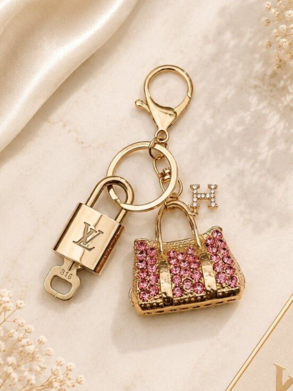 Authentic Louis Vuitton Gold Padlocak 🔒 Key Set w/ Unbranded Bag Charm